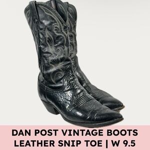 Dan Post Vintage Cowboy Boots Black Leather Snip Toe Western 9.5B